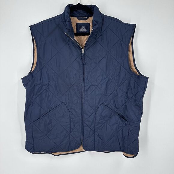 J. CREW Authentic Outerwear Men's Zip Up Quilted Vest XXL Blue Tan #742 - Picture 1 of 7